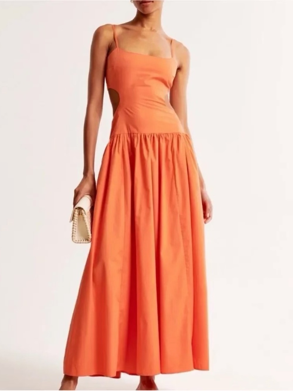 Abercrombie & Fitch Orange Drop Waist Cutout Dress Size Medium Wedding Guest